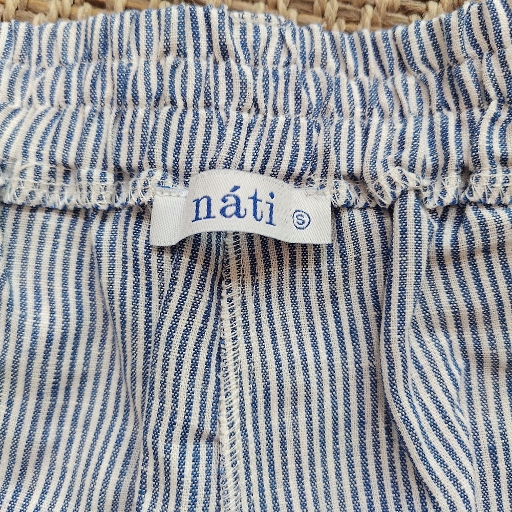 Náti Pinstripe Blue And White Seersucker 100% Linen Shorts Size Small - Picture 6 of 14